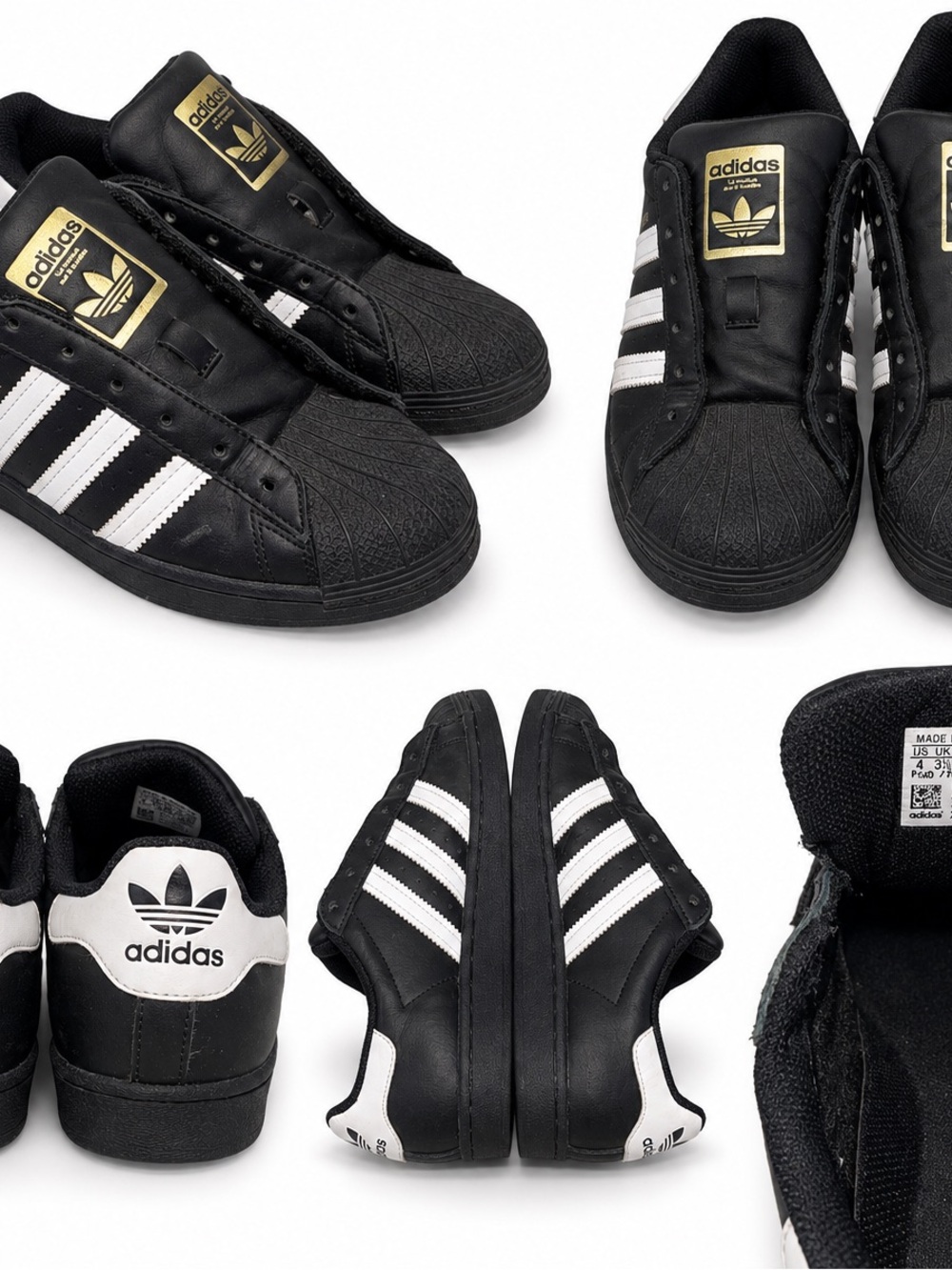 adidas Kids Black & White Classic Superstar Sneakers with Gold Logo